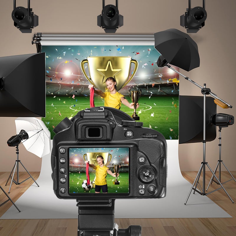 Baocicco 7x5ft Football Champion Backdrop Football Stadium Backdrops Championship Trophy Photography Background Grass Field Lawn Turf Backdrop Children Baby Adults Portraits Photo Booth Studio Props - Image 2